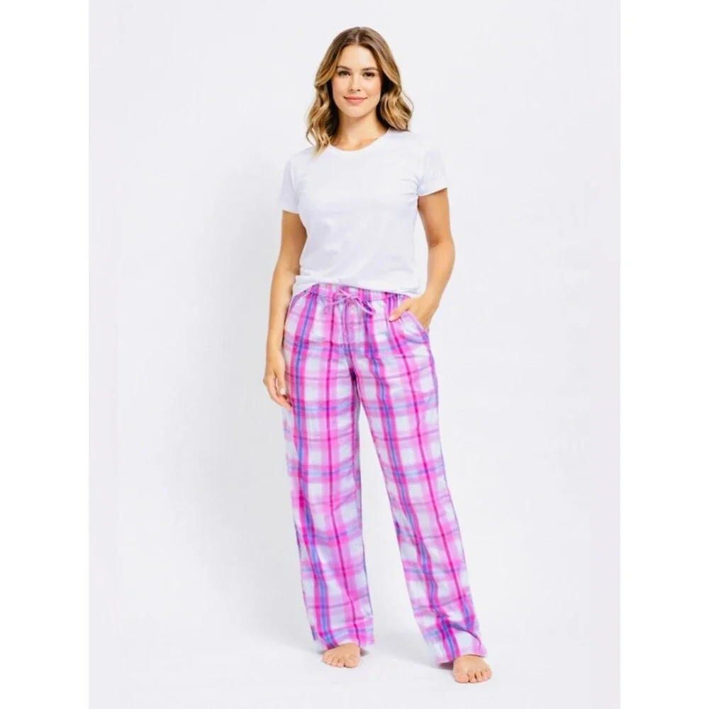 F by FORTUNA VALENTINO Pajama Pants Sz M Women Drawstring Pink Plaid Never Worn